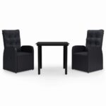 3-Piece Garden Dining Set with Cushions Outdoor Patio Lounge Furniture Black