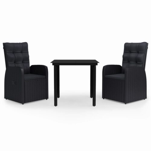 3-Piece Garden Dining Set with Cushions Outdoor Patio Lounge Furniture Black