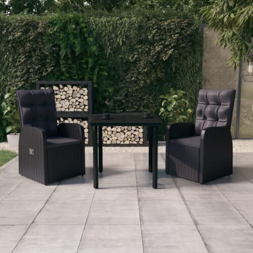 3-Piece Garden Dining Set with Cushions Outdoor Patio Lounge Furniture Black - Image 2