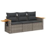3-Piece Garden Sofa Set with Cushions Outdoor Patio Lounge Furniture Grey Poly Rattan