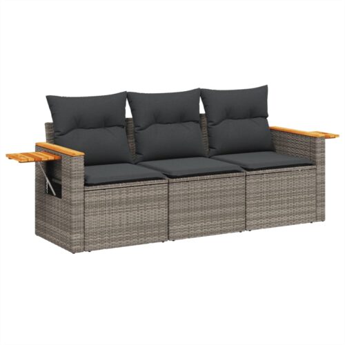 3-Piece Garden Sofa Set with Cushions Outdoor Patio Lounge Furniture Grey Poly Rattan - Image 12