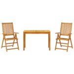 3-Piece Garden Dining Set Solid Wood Acacia