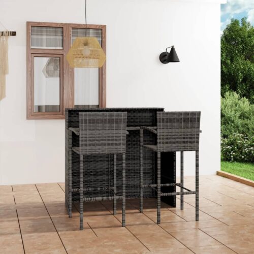 3-Piece Garden Bar Set Grey - Image 2