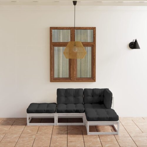 4-Piece Garden Sofa Set with Cushions Outdoor Patio Lounge Furniture Solid Pinewood - Image 2