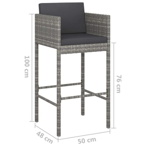 3-Piece Garden Bar Set with Cushions Outdoor Patio Lounge Furniture Poly Rattan Grey - Image 9