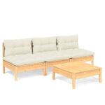 4-Piece Garden Sofa Set with Cream Cushions Outdoor Patio Lounge Furniture Pinewood