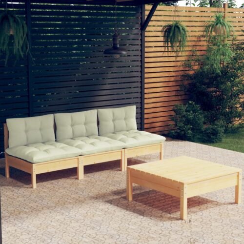 4-Piece Garden Sofa Set with Cream Cushions Outdoor Patio Lounge Furniture Pinewood - Image 2