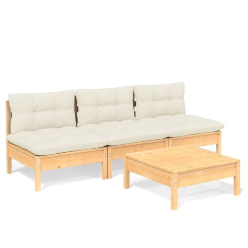 4-Piece Garden Sofa Set with Cream Cushions Outdoor Patio Lounge Furniture Pinewood - Image 10