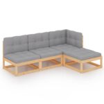 4-Piece Garden Sofa Set with Cushions Outdoor Patio Lounge Furniture Solid Pinewood