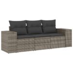 3-Piece Garden Sofa Set with Cushions Outdoor Patio Lounge Furniture Grey Poly Rattan