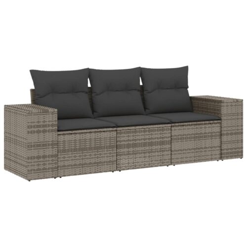 3-Piece Garden Sofa Set with Cushions Outdoor Patio Lounge Furniture Grey Poly Rattan