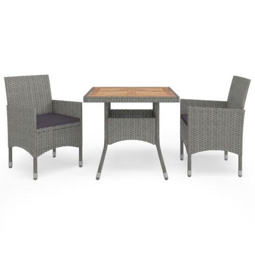 3-Piece Garden Dining Set Grey Poly Rattan and Acacia Wood