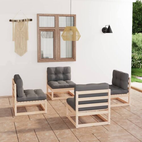 4-Piece Garden Sofa Set with Cushions Outdoor Patio Lounge Furniture Solid Pinewood - Image 2