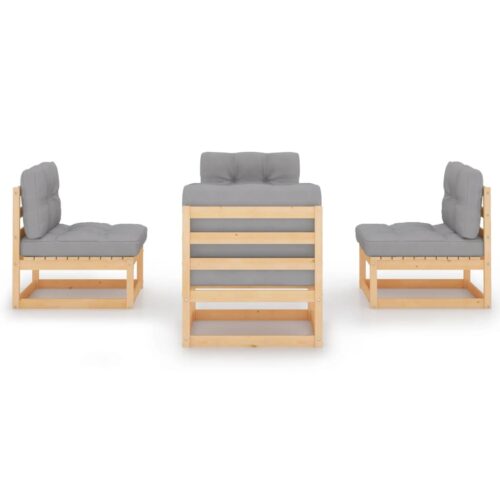 4-Piece Garden Sofa Set with Cushions Outdoor Patio Lounge Furniture Solid Pinewood - Image 3