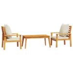 3-Piece Garden Sofa Set with Cushions Outdoor Patio Lounge Furniture Solid Wood Acacia
