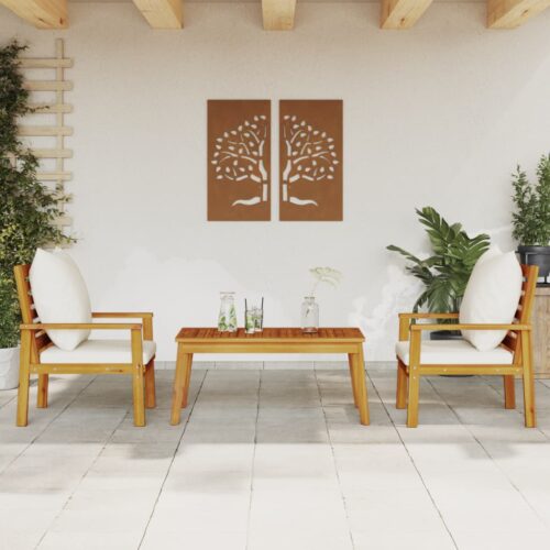 3-Piece Garden Sofa Set with Cushions Outdoor Patio Lounge Furniture Solid Wood Acacia - Image 2