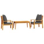 3-Piece Garden Sofa Set with Cushions Outdoor Patio Lounge Furniture Solid Wood Acacia