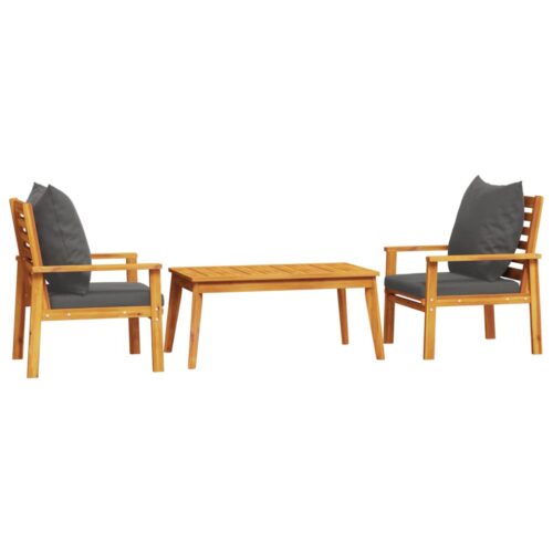3-Piece Garden Sofa Set with Cushions Outdoor Patio Lounge Furniture Solid Wood Acacia