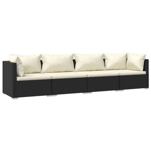 4-Piece Garden Sofa Set with Cushions Outdoor Patio Lounge Furniture Poly Rattan Black