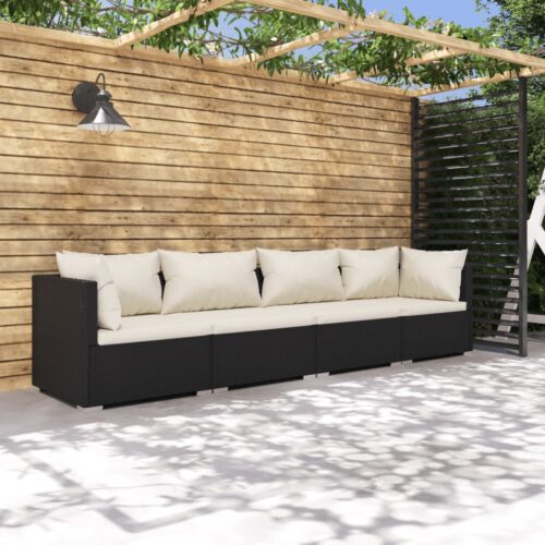 4-Piece Garden Sofa Set with Cushions Outdoor Patio Lounge Furniture Poly Rattan Black - Image 2