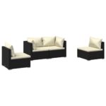 4-Piece Garden Sofa Set with Cushions Outdoor Patio Lounge Furniture Poly Rattan Black
