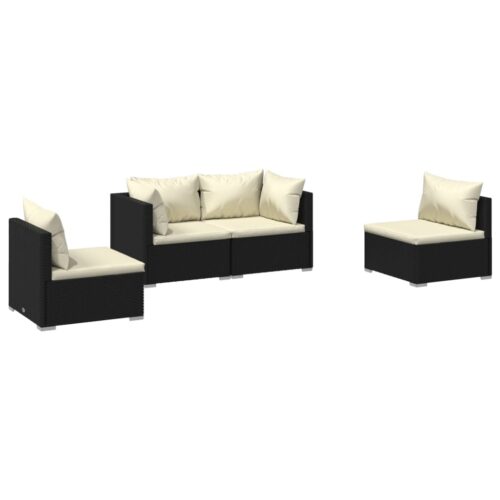 4-Piece Garden Sofa Set with Cushions Outdoor Patio Lounge Furniture Poly Rattan Black - Image 10
