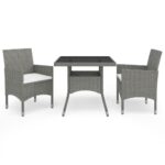3-Piece Garden Dining Set Outdoor Patio Lounge Bistro Glass Table Chairs Rattan