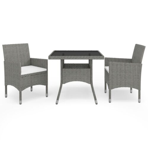 3-Piece Garden Dining Set Outdoor Patio Lounge Bistro Glass Table Chairs Rattan