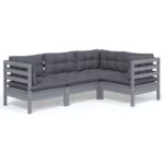 4-Piece Garden Sofa Set with Cushions Outdoor Patio Lounge Furniture Grey Pinewood