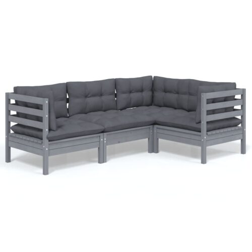 4-Piece Garden Sofa Set with Cushions Outdoor Patio Lounge Furniture Grey Pinewood