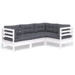 4-Piece Garden Sofa Set with Cushions Outdoor Patio Lounge Furniture White Pinewood