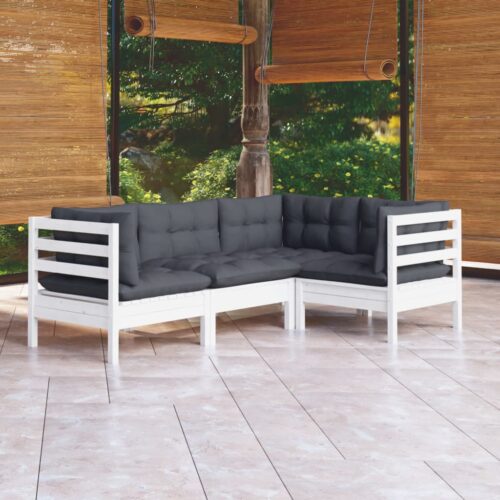 4-Piece Garden Sofa Set with Cushions Outdoor Patio Lounge Furniture White Pinewood - Image 2