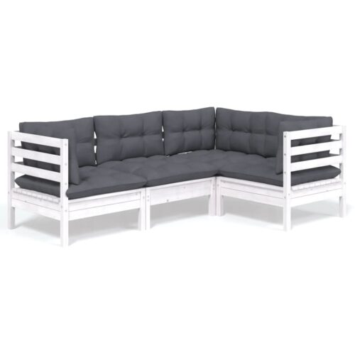 4-Piece Garden Sofa Set with Cushions Outdoor Patio Lounge Furniture White Pinewood - Image 8