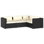 4-Piece Garden Sofa Set with Cushions Outdoor Patio Lounge Furniture Poly Rattan Black