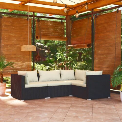 4-Piece Garden Sofa Set with Cushions Outdoor Patio Lounge Furniture Poly Rattan Black - Image 2