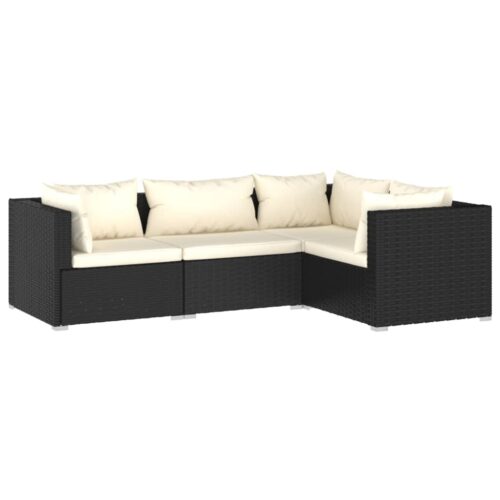 4-Piece Garden Sofa Set with Cushions Outdoor Patio Lounge Furniture Poly Rattan Black - Image 8