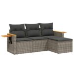 4-Piece Garden Sofa Set with Cushions Outdoor Patio Lounge Furniture Grey Poly Rattan