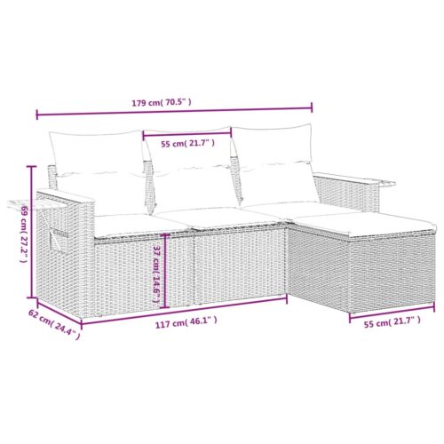 4-Piece Garden Sofa Set with Cushions Outdoor Patio Lounge Furniture Grey Poly Rattan - Image 8