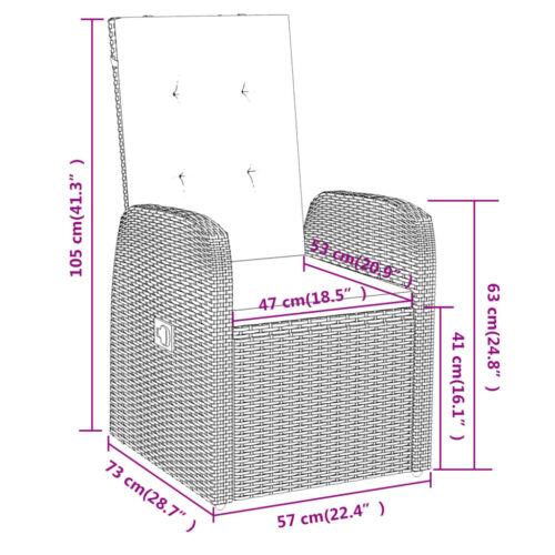 3-Piece Garden Dining Set with Cushions Outdoor Patio Lounge Furniture Grey - Image 8