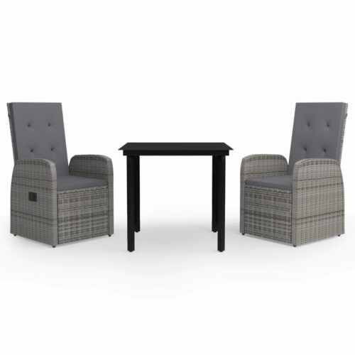 3-Piece Garden Dining Set with Cushions Outdoor Patio Lounge Furniture Grey - Image 10