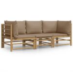 3-Piece Garden Sofa Set with Taupe Cushions Outdoor Patio Lounge Furniture Bamboo