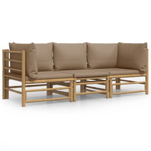 3-Piece Garden Sofa Set with Taupe Cushions Outdoor Patio Lounge Furniture Bamboo