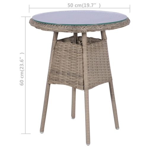 3-Piece Bistro Set with Cushions Outdoor Patio Lounge Furniture and Pillows Poly Rattan Brown - Image 10