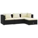 4-Piece Garden Sofa Set with Cushions Outdoor Patio Lounge Furniture Poly Rattan Black