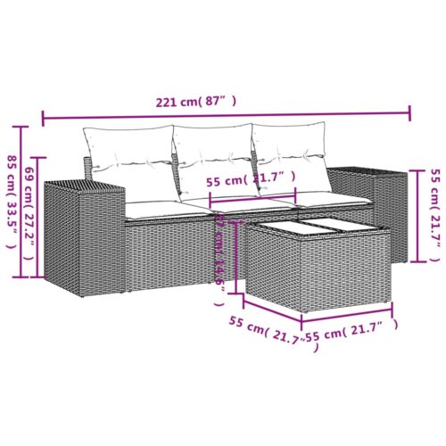 4-Piece Garden Sofa Set with Cushions Outdoor Patio Lounge Furniture Beige Poly Rattan - Image 3