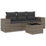 4-Piece Garden Sofa Set with Cushions Outdoor Patio Lounge Furniture Grey Poly Rattan