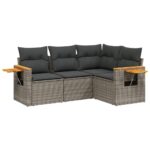 4-Piece Garden Sofa Set with Cushions Outdoor Patio Lounge Furniture Grey Poly Rattan