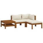4-Piece Garden Sofa Set with Cream Cushion Solid Acacia Wood