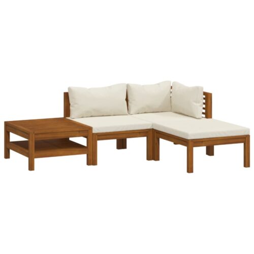 4-Piece Garden Sofa Set with Cream Cushion Solid Acacia Wood - Image 13