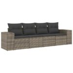 4-Piece Garden Sofa Set with Cushions Outdoor Patio Lounge Furniture Grey Poly Rattan